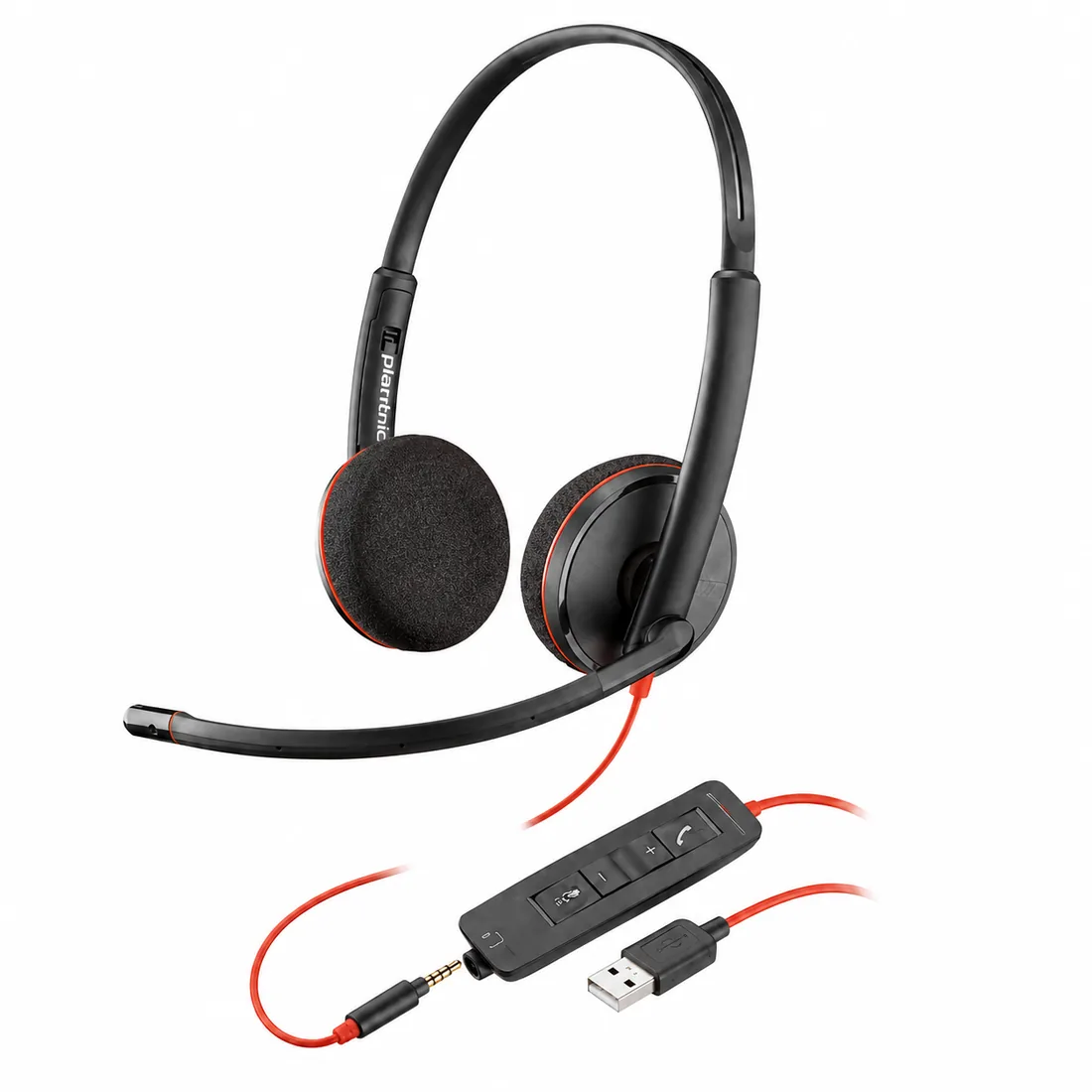 Plantronics Blackwire C3225 Corded Stereo UC Headset - USB-A Headset with 3.5 mm Audio Jack